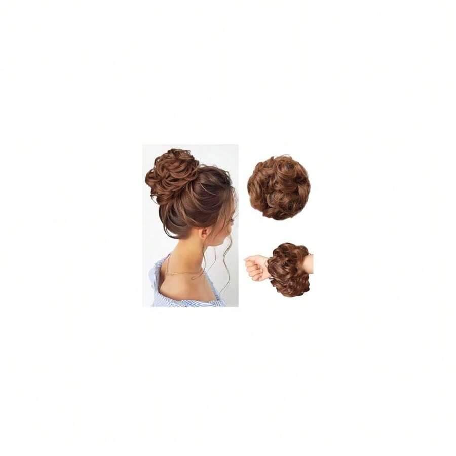 Messy Bun Hair Piece Hair Bun Wavy Curly Scrunchies Chignon Ponytail Hair Extensions Fake Hair Bun Extensions Synthetic Tousled Updo Hairpieces For Women(Strawberry Blonde),StrawberryBlonde - 草莓金髮女郎 - 查看 1