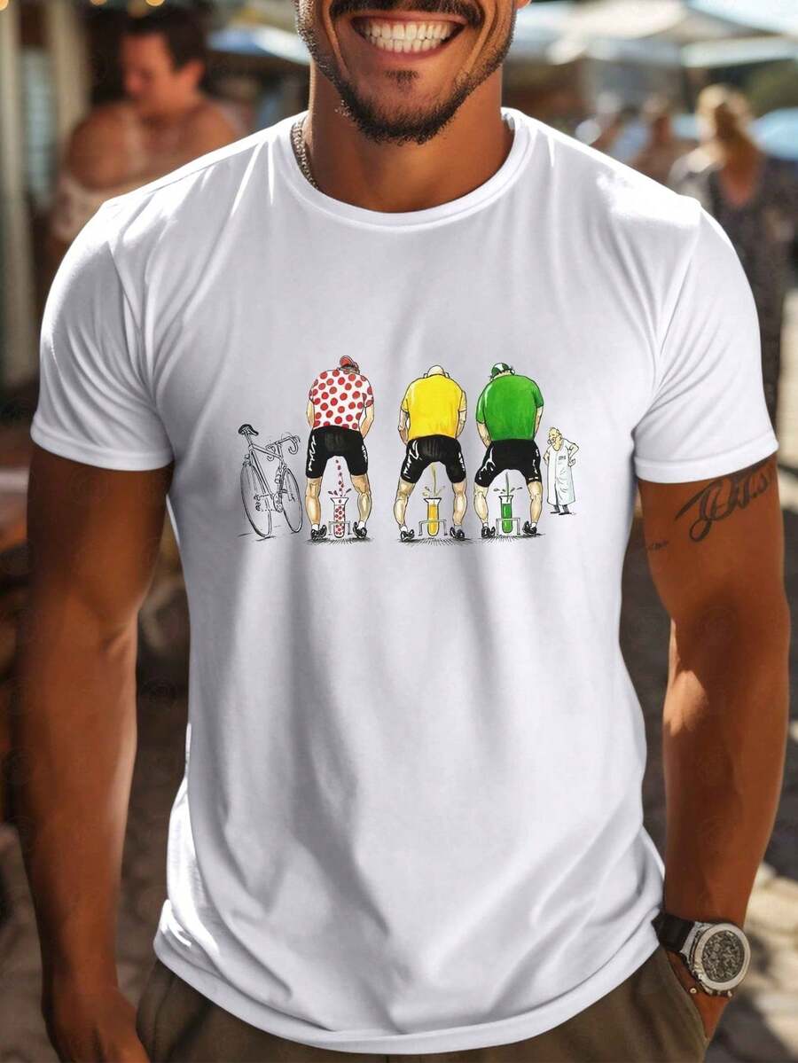 Herren Lässig Crew Neck T-Shirt mit lebhaftem Radsport-Muster - atmungsaktives, mitteldehnsames Material, Regular Fit Kurzarm-Shirt für Sommer und ganzjährigen Tragen, maschinenwaschbar, sportlicher Stil, locker geschnittenes Shirt, nichttransparentes Material - Schwarz - Übersicht 1