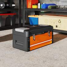 HOMCOM Empty Toolbox, 49 X 25.3 X 23 Cm, Tool Cabinet With Drawer, Box, Top Storage Compartment, Handle, Tool Box Made Of Steel, Orange - 1 - View 2