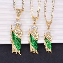 1 件墨西哥艺术风格时尚项链，带圣裘德吊坠，男女通用宗教珠宝庆祝礼物