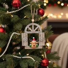 Adorno navideño con forma de ventana, diseño creativo de reno, muñeco de nieve y Papá Noel, para colgar en el árbol. - vistoso - Ver 3