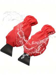 Multi-Function Car Ice Scraper Snow Brush Set With Warm Gloves - Heavy Duty Winter Deicing Tool Kit, Windshield Scraper And Snow Shovel Attachments, Scratch-Free Deicer (Black/Red/Blue) - Single-Handed Operation, No External Tools Required