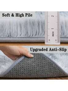 Area Rugs For Living Room, Large Fluffy Tie-Dye Grey Rug For Bedroom, Soft Shag Shaggy Fuzzy Carpets For Boys And Girls Dorm Room Home Decor - 淺灰色 - 查看 6