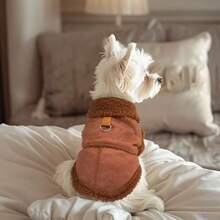 1 pieza Ropa para mascotas Chaleco térmico forrado para otoño/invierno, Chaqueta de ante minimalista y de moda, Adecuado para perros medianos/pequeños en otoño/invierno