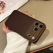 Luxury Letter Elements PU Leather 1 Pc Customized Personalized Name Brown Phone Case Compatible With IPhone 13 14 15 16 17 Pro Max Plus 17 Air 3D DIY Engraved Letters Initials Name Shockproof Case Festival Gifts For Couple Friends Family Yourself Travel Organizer Birthday Anniversary Gift - Brown - View 6