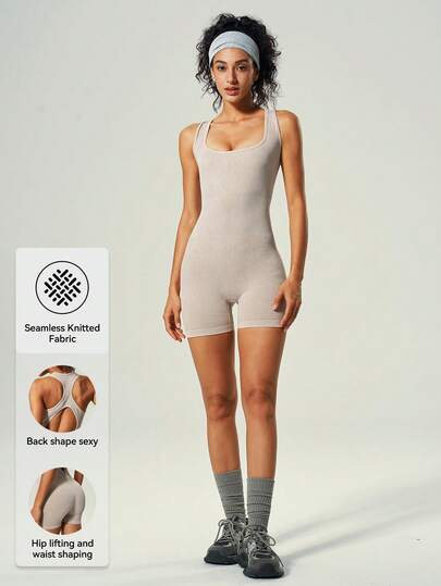 UONNOU 一件式女士运动连体塑身衣，休闲穿着，紧身设计，提臀塑形，收腰，露肩性感设计，无缝针织罗纹凹槽，磨砂面料，适合户外休闲、健身房、瑜伽轻度运动、日常通勤、聚会度假、节日庆典等场合，是应季时尚运动服。