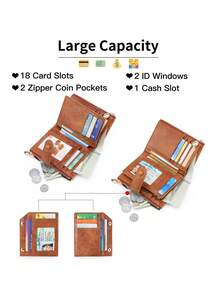 MIYIN Cartera vintage con cierre de botón, estilo casual de negocios con múltiples ranuras para tarjetas, monedero portátil de diseño plegable triple, cartera con cremallera de estilo retro, cartera de mujer con cierre de botón elegante para salidas diarias y compras, cartera, monedero pequeño, cartera con estampado de leopardo - Marrón - Ver 9