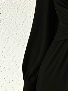 Women's Romper V Neck Plunging Long Sleeve Ruching Overalls Wide Leg Jumpsuit Outfit Casual Dressy - 黑色 - 查看 3