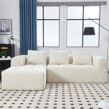 Modern Sectionalsofa, L-Sofa, 3-Sitzer-Sofa, keine Installation erforderlich, Chenille-Sofa mit Chaiselongue und Armlehnen, 3 Kissen, Seitentasche für Fernbedienung, Bege - Bege - Ver 5