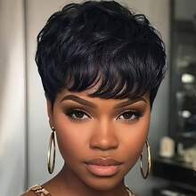 Short Straight Pixie Cut Human Hair Wig With Bangs For Women Remy Brazilian Human Hair Wig Rose Net Full Machine Made Human Hair Wig Natural Black Colored Wig Holiday Wear Party Wear Music Festival Mother's Day Carnival Valentine's Day Halloween All Saints' Day Christmas Day Cosplay Spring Summer Autumn Winter Local Warehouse Wear And GO New Product Discounts Wigs For Black Women Casual Elegant Preppy Business Modest Romantic Glamorous Vintage Street Sporty Cute Royal Simple Vacation Daily Holiday - Natural Black - Xem 1
