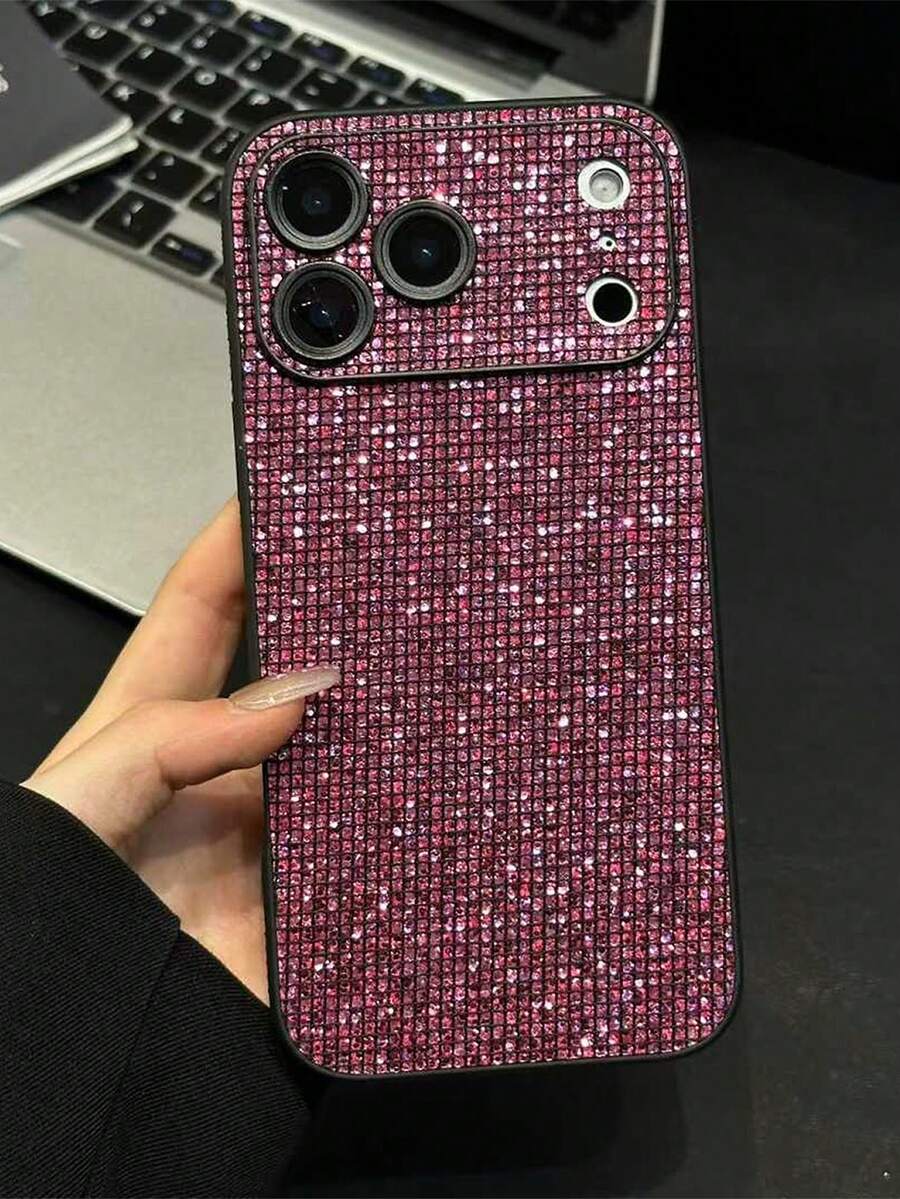 Ốp lưng điện thoại Acrylic màu hồng fuchsia đính đá sang trọng mới, thiết kế thời trang dành cho cả nam và nữ, bảo vệ toàn thân khỏi rơi vỡ và nước, tương thích với iPhone 17, 17 Pro, 17 Pro Max, 17 Air, 14 Pro Max, 13, 12 Pro, 11, 16 Pro Max, 15 Series - Màu Hoa hồng đỏ - Xem 1