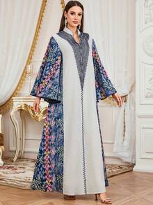 SISKAKIA 新款优雅提花刺绣连衣裙，荷叶袖，梭织面料，长款，适合度假、约会、旅行、春夏穿着。 - 藍色 - 查看 3