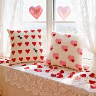 1pc Valentine's Day Heart Embroidery Pillow Cover, Girly Cushion Cover For Living Room Sofa Decor, Valentine's Day Room Decoration, Valentine's Gift
