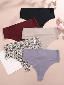 FINETOO 5pcs Women High Waisted Seamless Comfortable Sexy Thongs Panties - Multicolor - View 6
