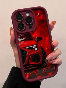 Funda elegante para teléfono con estampado de hojas y coche rojo, compatible con Samsung,  17,  16 Pro Max,  15 Pro Max,  13 y  12. Ofrece protección contra golpes y caídas. Un regalo ideal para familiares, amigos, seres queridos, parejas y Navidad. - Burdeos - Ver 3