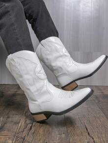 Western Style Cowboy Boots, Wedge Heel, Embroidered, Retro British Style Boots, Couple/Unisex Riding Boots