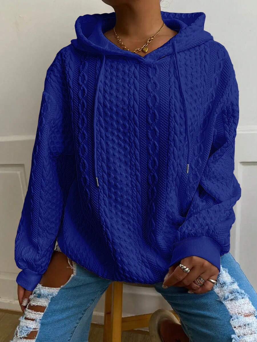 Sudadera holgada de manga larga con estampado jacquard de unicolor para mujer talla grande, primavera - Azul-1 - Ver 1