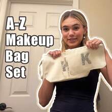 Personalisierte Kosmetiktasche A-Z mit Initialen - Damen Make-up Tasche mit Strassbuchstaben, Make-up Tasche mit Glitzerdekoration, Geschenk für Frauen &ädchen, Weiß