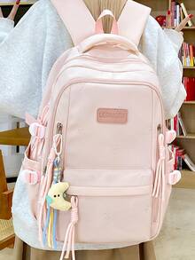 School Bag Primary School Girls Large Capacity Backpack Double Shoulder Bag - Blue (no Pendant) - View 3