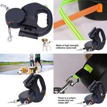 Correa Retráctil para Perros, Nylon 1 Tow 2 Correa Doble Retráctil para Perro con Linterna, Correa para Mascotas Sin Enredos de 360° 9.8 Pies para Perros de Hasta 55 Libras, Freno de Una Mano, Pausa(default) - Multicolor - Ver 1