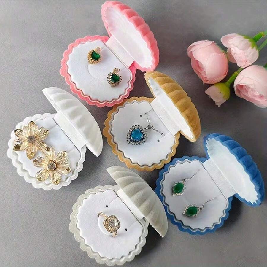 1pc Jewelry Box, Pearl Storage Box, Flocked Shell Jewelry Box For Pendant, Earrings, Necklace, Gift Box - Multicolor - View 1