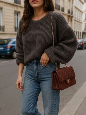 Vivid Style 女士复古宽松套头毛衣，街头风女装，老钱风格，圣诞节，圣诞毛衣，新年，新年装扮，新年服饰