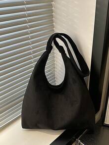 Bolso Tote de Gran Capacidad de Gamuza para Mujeres 2026 Nuevo Estilo Coreano Moda Premium Casual Versátil Juego de 2 Piezas Bolso de Hombro para Desplazamiento y Compras - Negro - Ver 8