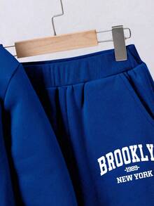 Tween Boy Cartoon Print Warm Hoodie And Sweatpants Set - Blue - View 5