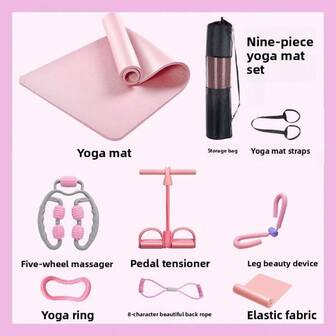 Set de yoga de 9 piezas - El kit de entrenamiento en el hogar #1 para un vientre plano y un trasero levantado, transformación corporal de 30 días, completo con esterilla+bloques+correa