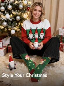 5/1Pair Cute Funny Santa ClausSocks For Women & Girls, Comfortable Crew Socks For Daily Wear, Great Christmas Gifts Ideas Gigt For Women Daily Use - Multicolor - View 4