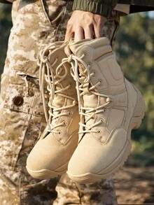 Men's Outdoor Work Boots Side Zip Hiking Motorcycle Combat Boots - 卡其色 - 查看 7