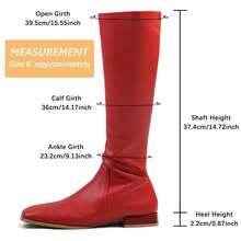 Knee High Boots For Women Comfy Flat Heel Vintage Square Toe Fall Winter Solid Side Zipper Costume Knight Booties - Đỏ - Xem 3