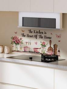 1件粉色玫瑰餐具英文名言墙贴，可移除墙贴，适用于厨房、餐厅、卧室装饰 - 粉色 - 查看 3