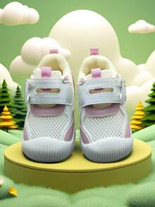 一雙卡通設計網狀PU鉤環平底休閒運動鞋，適合春夏季嬰幼兒穿著。 - 粉色 - 查看 6