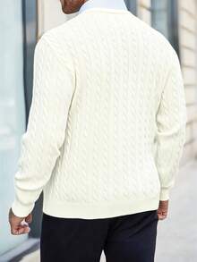 Men's Casual Versatile Solid Color Twist Knit Crew Neck Sweater - White - View 4