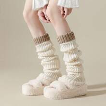 Fashionable Fashion Items Look Good, High Tube Stacked Over The Knee, Stacked Women's Socks, Autumn And Winter Warm, Fashionable, Versatile Leg Covers In Multiple Colors - 白色拼駝色 - 查看 2