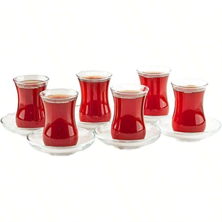 WSXC Turkish Tea Glasses And Saucers Set 12 Pieces Arabic  Tea Cups (4oz/120ml) - As Pic - View 1