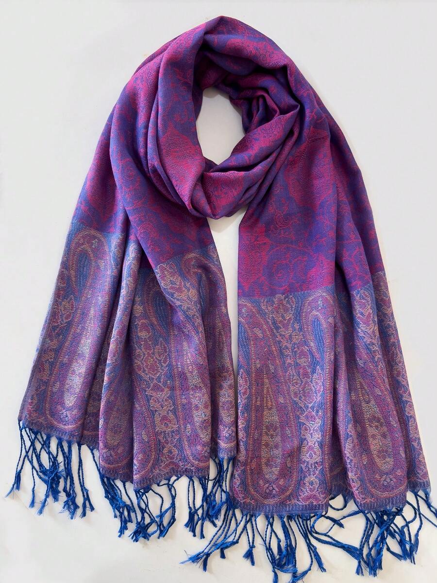 Fashion Women Silk Scarf Luxury Satin Shawl Wraps Pashmina Scarf Abaya - Purple - View 1