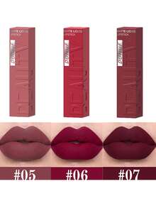 裸棕色哑光液体唇膏，丝绒性感深红色唇彩，不粘腻，持久唇妆 - 彩色 - 查看 27