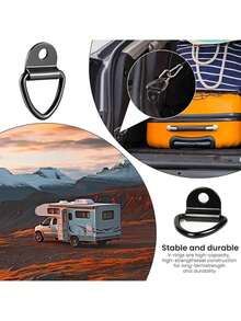 Black V-Shaped D-Ring Metal Hook, Cargo Tie Anchor