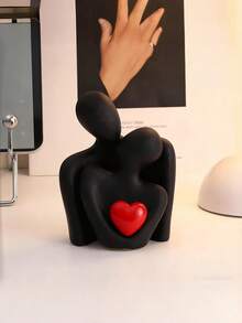 1件现代浪漫爱情拥抱摆件，饰以红色爱心，独特的抽象情侣拥抱树脂摆件 - 多功能家居及办公装饰，非常适合摆放在书架、玄关、卧室、客厅，是完美的 情人节礼物 - 彩色 - 查看 5