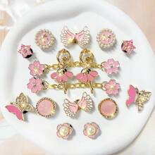 16 chiếc vòng tay hình cô gái múa ba lê lấp lánh vàng, dây chuyền hoa anh đào, cánh hồng, bướm, hoa bánh tròn, phụ kiện giày phong cách Y2K dễ thương và thanh lịch, phù hợp với giày nữ, dép lê, dép xăng đan, giày đi trong nhà, đồ trang trí tự làm, quà tặng tuyệt vời cho ngày lễ - Vàng Hồng - Xem 1
