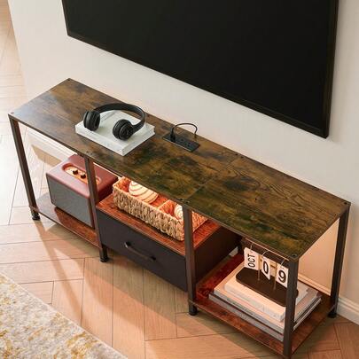 Muebles para tv Marrón moderno viento con iluminación LED y poder y cajón de almacenamiento de tela tv gabinete Tamaño 120cm30cm50cm