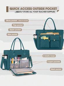 All-In-One Teacher Tote Bag With Insulated Lunch Compartment & 15.6 Inch Laptop Sleeve, Lightweight Nurse Work Bag For Women, Multi-Pocket Organizer For Work & Commute - Màu xanh lá cây đậm - Xem 5