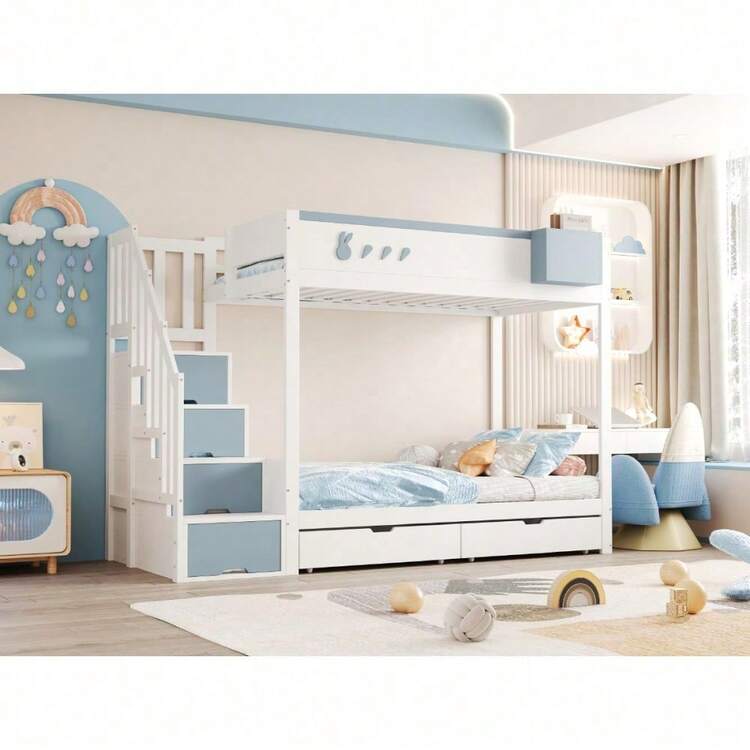 Kids Bed Frames, Headboards & Footboards - 白色+藍色+木質+90公分*200厘米 - 查看 7