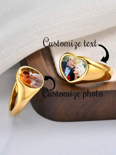 1 Stück individuell gestalteter bunter Foto-Edelstahl Herz-/Rundring für Paar, modisches Geschenk, Datum kann eingraviert werden, Paar-Ringe, Jahrestags-Geschenk, Schmuck, Freundin, Mutter, Geburtstag, beste Freundin, Weihnachtsgeschenk, modisch, Herbst, Lässig, klassisch, minimalistisch, personalisiert, einzigartig, ideales Geschenk für Freundin, Mutter, Familie, Freunde