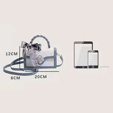 Fashionable High-End Pu Tote Bag With Versatile Square Shape And Cute Cherry Print, Perfect For Shopping, Dating Or Cross-Body For Girls Send Scarf., Best Mother's Day And Valentine's Day Gifts - 淺藍色 - 查看 6