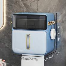 1个大容量壁挂式纸巾架，带抽屉，自粘双层塑料纸巾收纳盒，带挂钩，无需钻孔，可悬挂于淋浴房，多功能无缝壁挂式纸巾架，适用于浴室、厨房纸巾收纳、浴室配件、浴室工具 - 彩色 - 查看 7