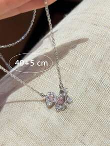 1pc Fashionable Pink Rhinestone Pony Decor Pendant Necklace, Suitable For Women's Daily Wear - Multicolor - View 5