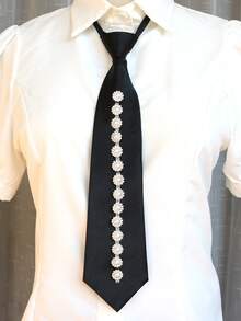 1pc Rhinestone Zipper Necktie, Suitable For Party, Casual, Daily, And Streetwear
